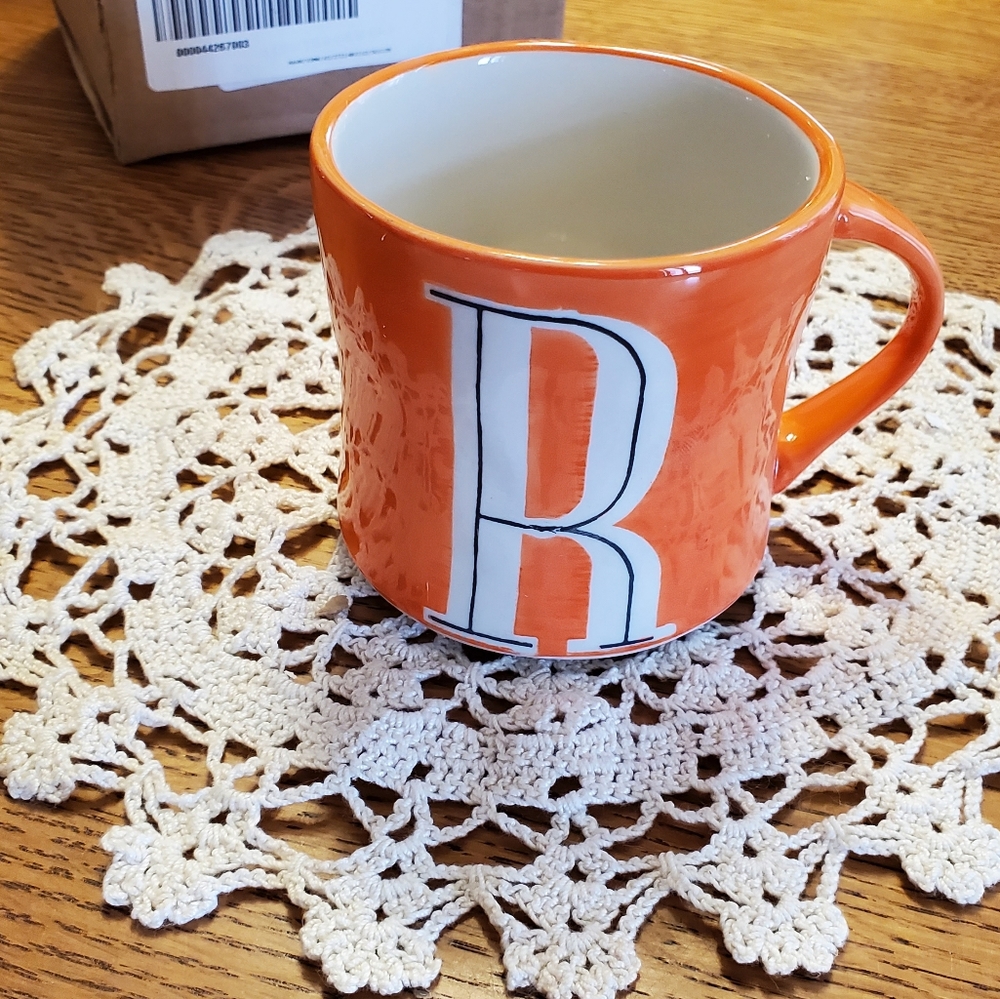 Anthropologie "R" Mia Colorway Monogram Mug - peach